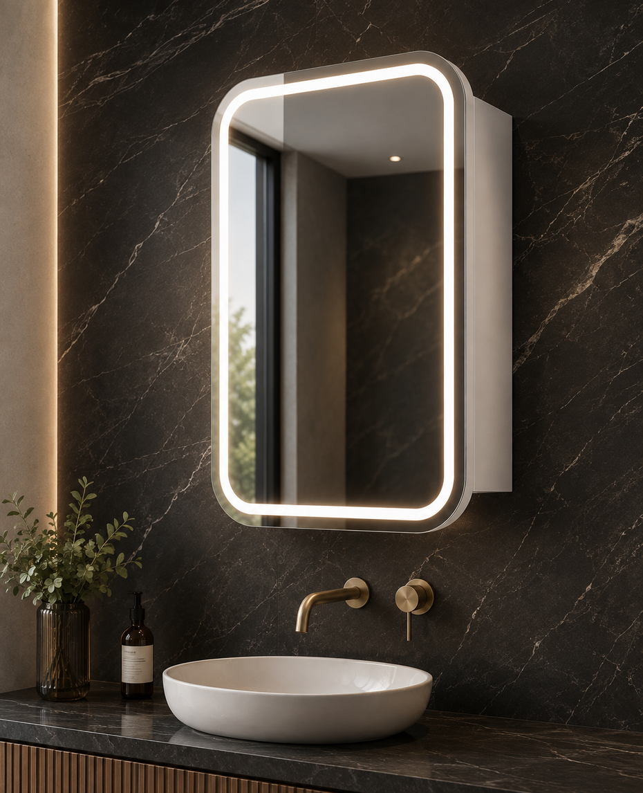 600x900MM LED Florence Shaving Cabinet Matte White
