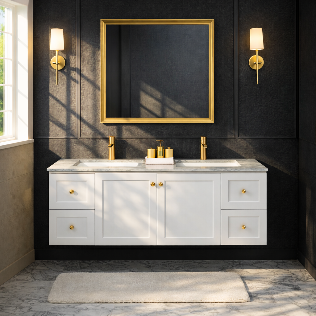 George Wall Hung 1500mm Hampton Shaker Style Bathroom Vanity (Single Or Double Basin)