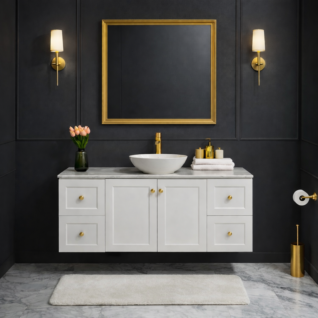 George Wall Hung 1500mm Hampton Shaker Style Bathroom Vanity (Single Or Double Basin)