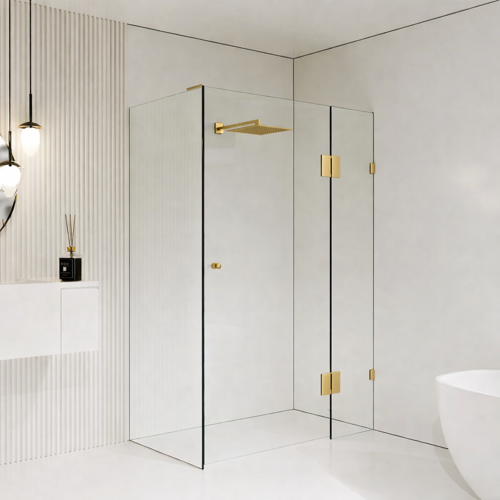 10mm Frameless Shower Screen with Hinged door - Brushed Gold