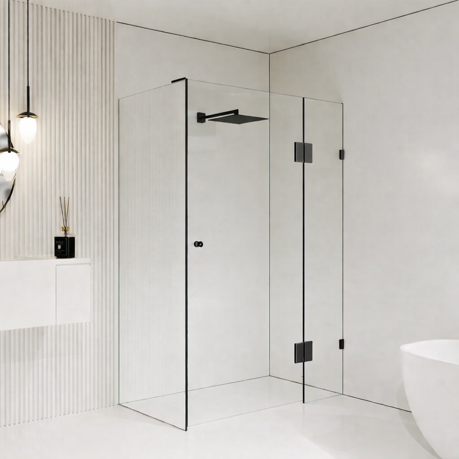 10mm Frameless Shower Screen with Hinged door - Gun Metal