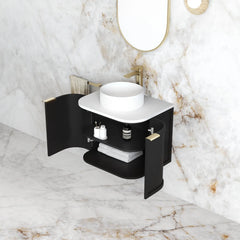 HAMPSHIRE 600MM SATIN BLACK WALL HUNG CURVE VANITY
