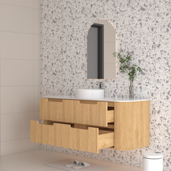 Hudson Wall Hung 1500mm Single Basin Curved Plywood Timber Fluted Vanity