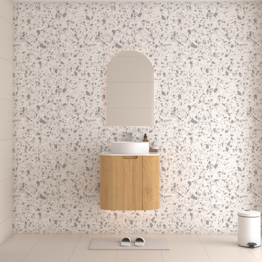 Hudson Wall Hung 600mm Curved Plywood Timber Fluted Vanity