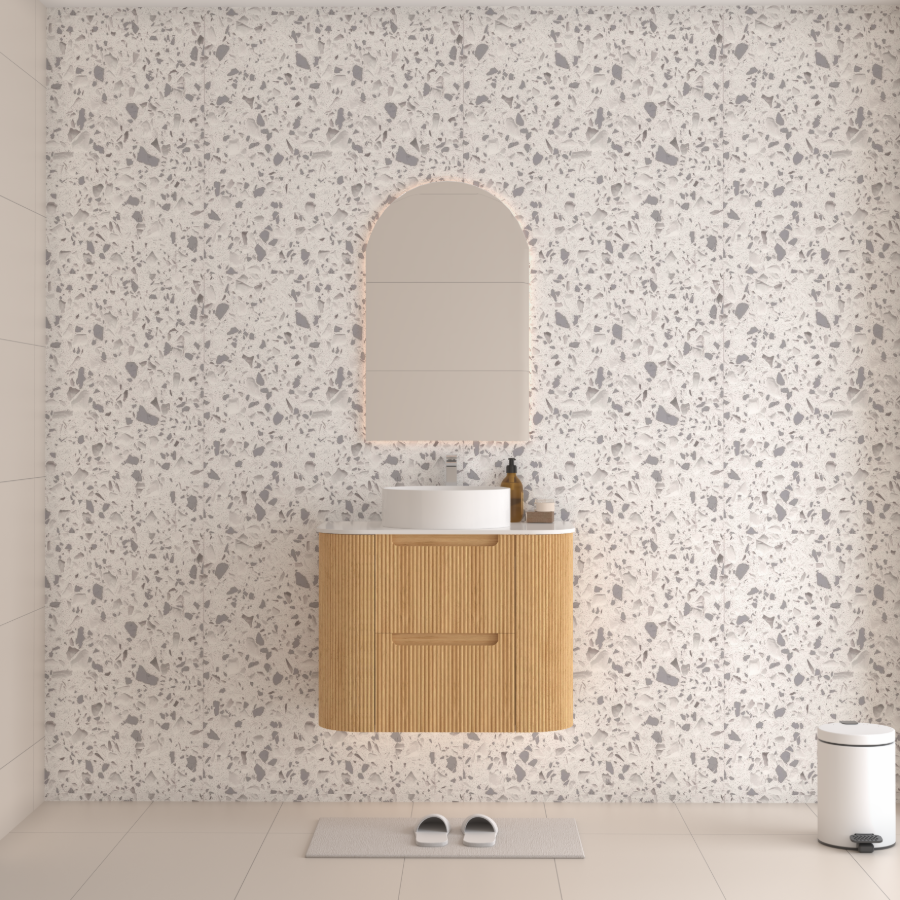 Hudson Wall Hung 750mm Curved Plywood Timber Fluted Vanity