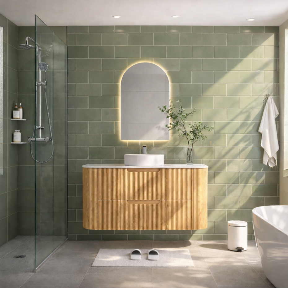 Hudson Wall Hung 1200mm Curved Plywood Timber Fluted Vanity
