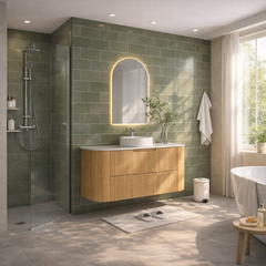 Hudson Wall Hung 1200mm Curved Plywood Timber Fluted Vanity
