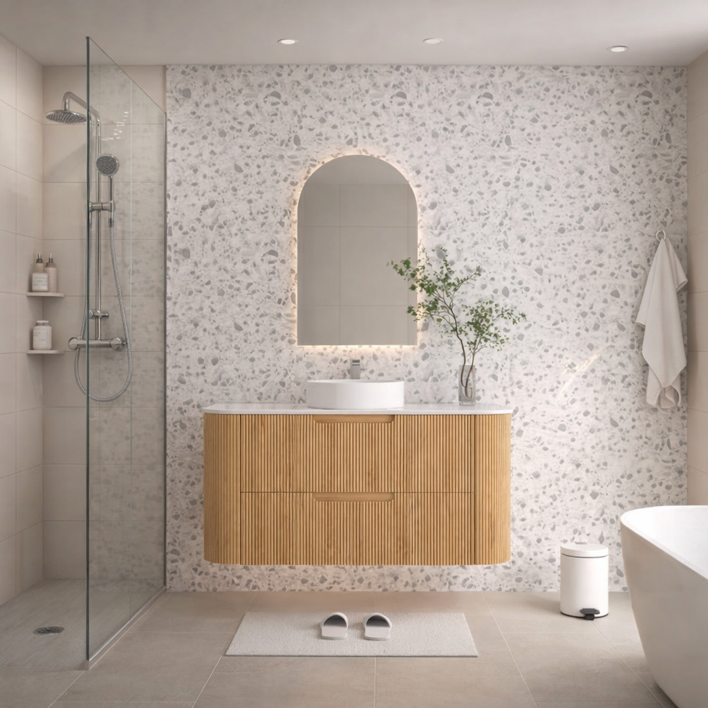 Hudson Wall Hung 1200mm Curved Plywood Timber Fluted Vanity