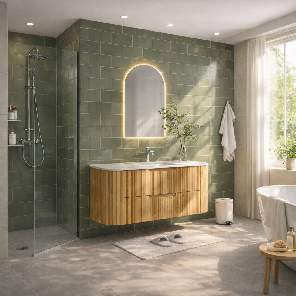 Hudson Wall Hung 1200mm Curved Plywood Timber Fluted Vanity