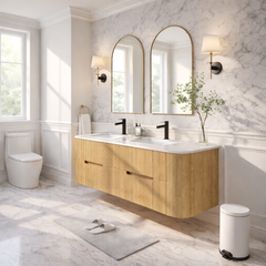 Hudson Wall Hung 1500mm Double Basin Curved Plywood Timber Fluted Vanity