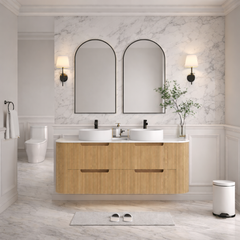 Hudson Wall Hung 1500mm Double Basin Curved Plywood Timber Fluted Vanity
