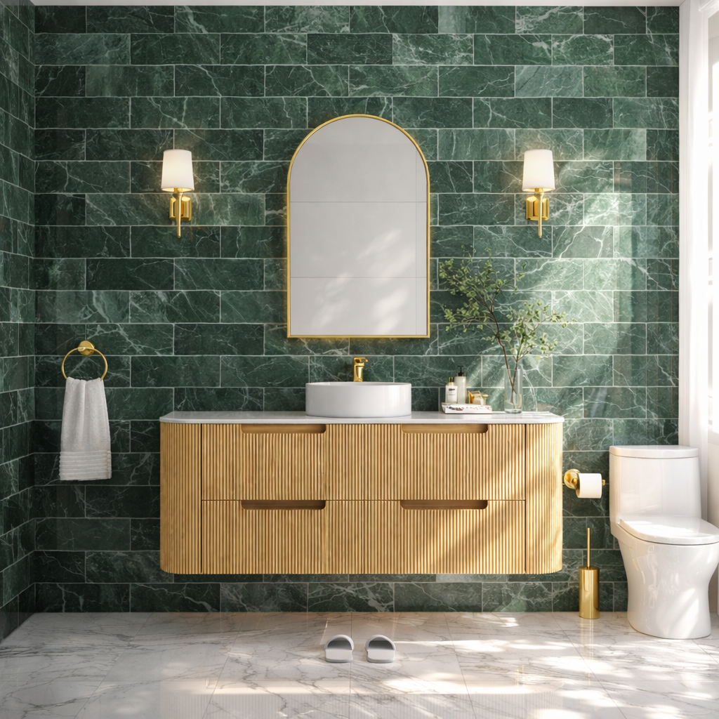 Hudson Wall Hung 1500mm Single Basin Curved Plywood Timber Fluted Vanity