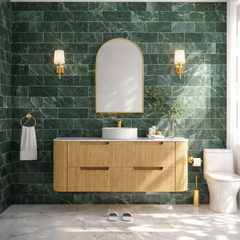 Hudson Wall Hung 1500mm Single Basin Curved Plywood Timber Fluted Vanity