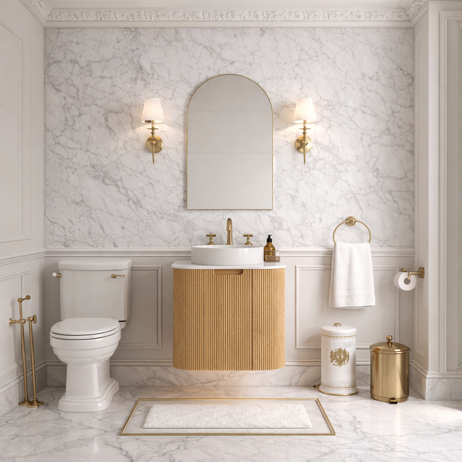 Hudson Wall Hung 600mm Curved Plywood Timber Fluted Vanity