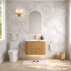 Hudson Wall Hung 750mm Curved Plywood Timber Fluted Vanity