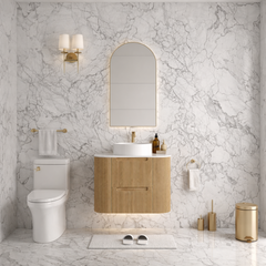 Hudson Wall Hung 750mm Curved Plywood Timber Fluted Vanity