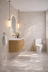 Hudson Wall Hung 900mm Curved Plywood Timber Fluted Vanity