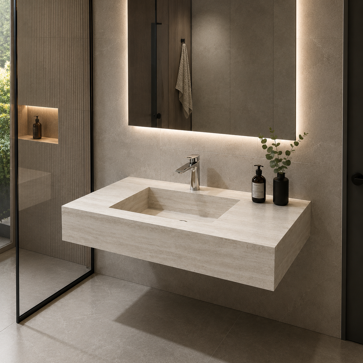 Laurent Travertine finish Wall Hung Vanity basin top 1200mm - Top only