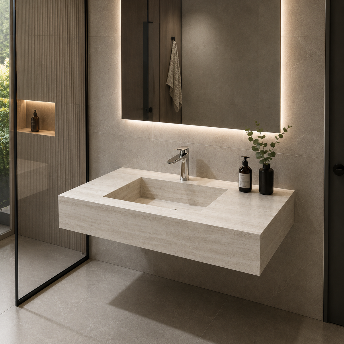 Laurent Travertine finish Wall Hung Vanity basin top 1200mm - Top only
