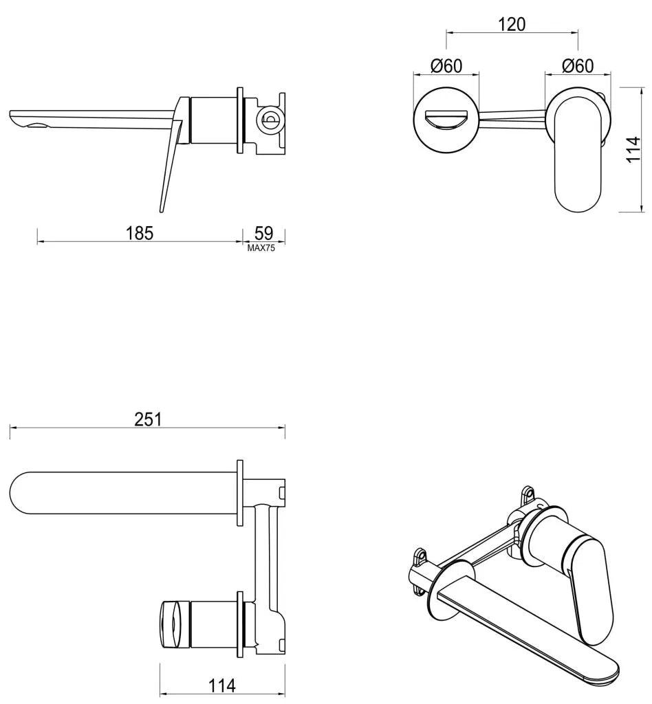 Lantra Wall Mixer-Spout Combo