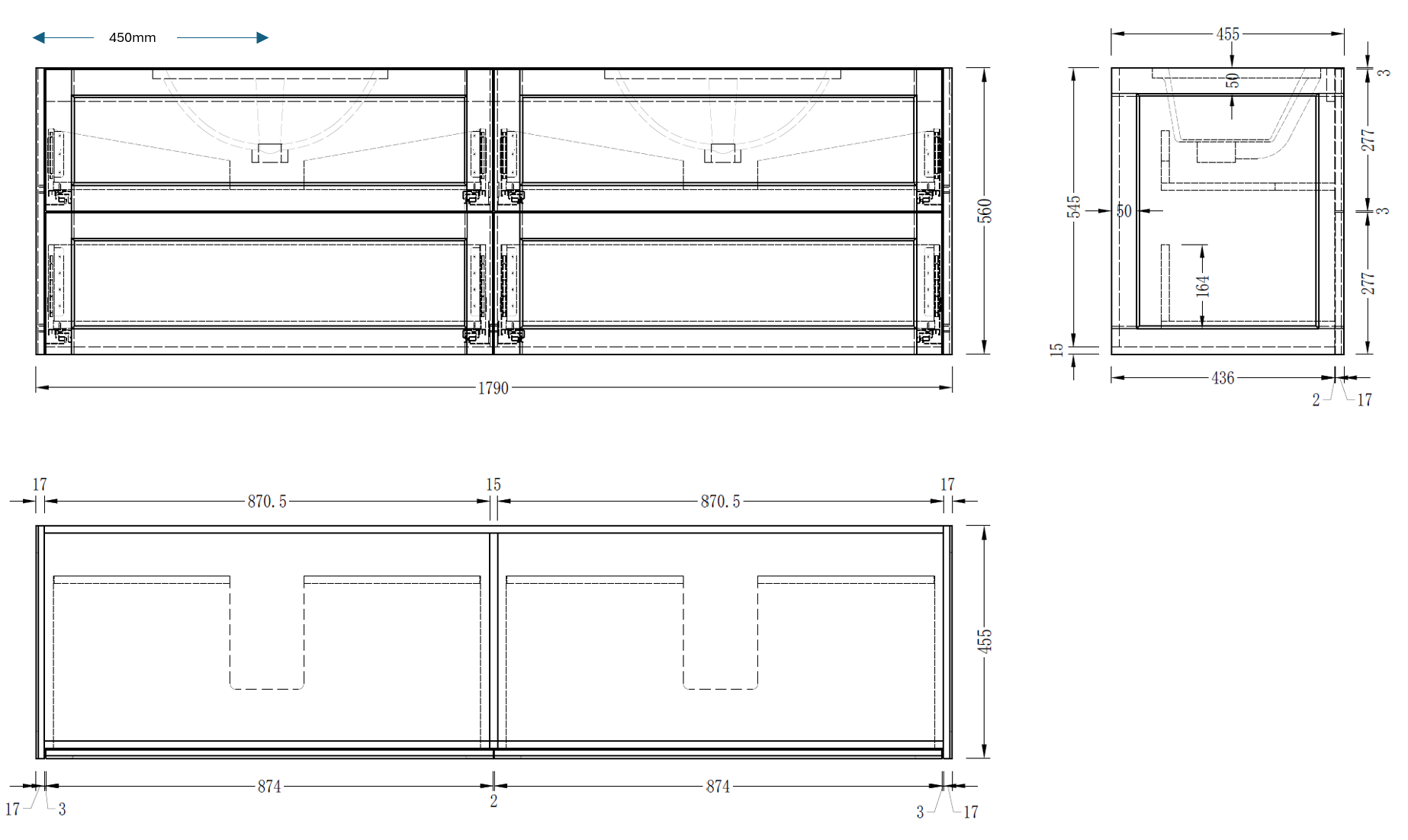 Lily Wall Hung 1800mmHampton Shaker Style Double Basin Bathroom Vanity