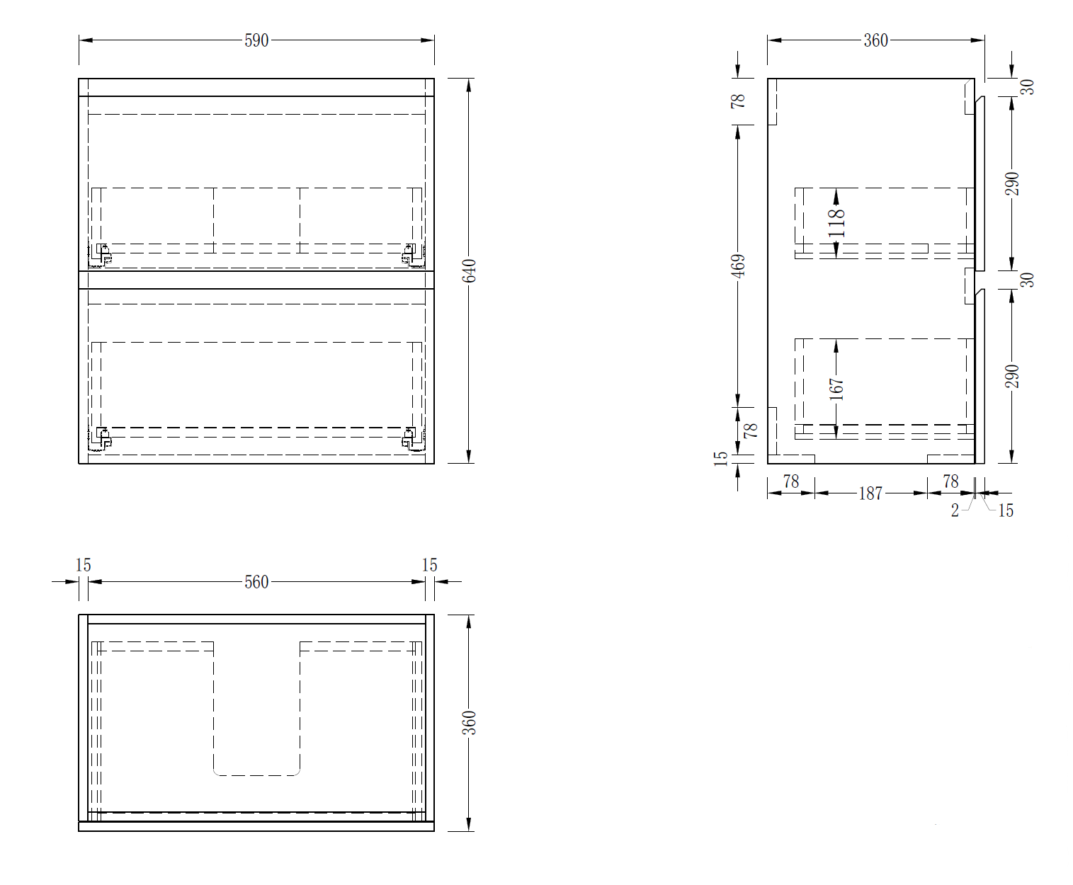 Slim London Wall-Hung White 600mm Vanity