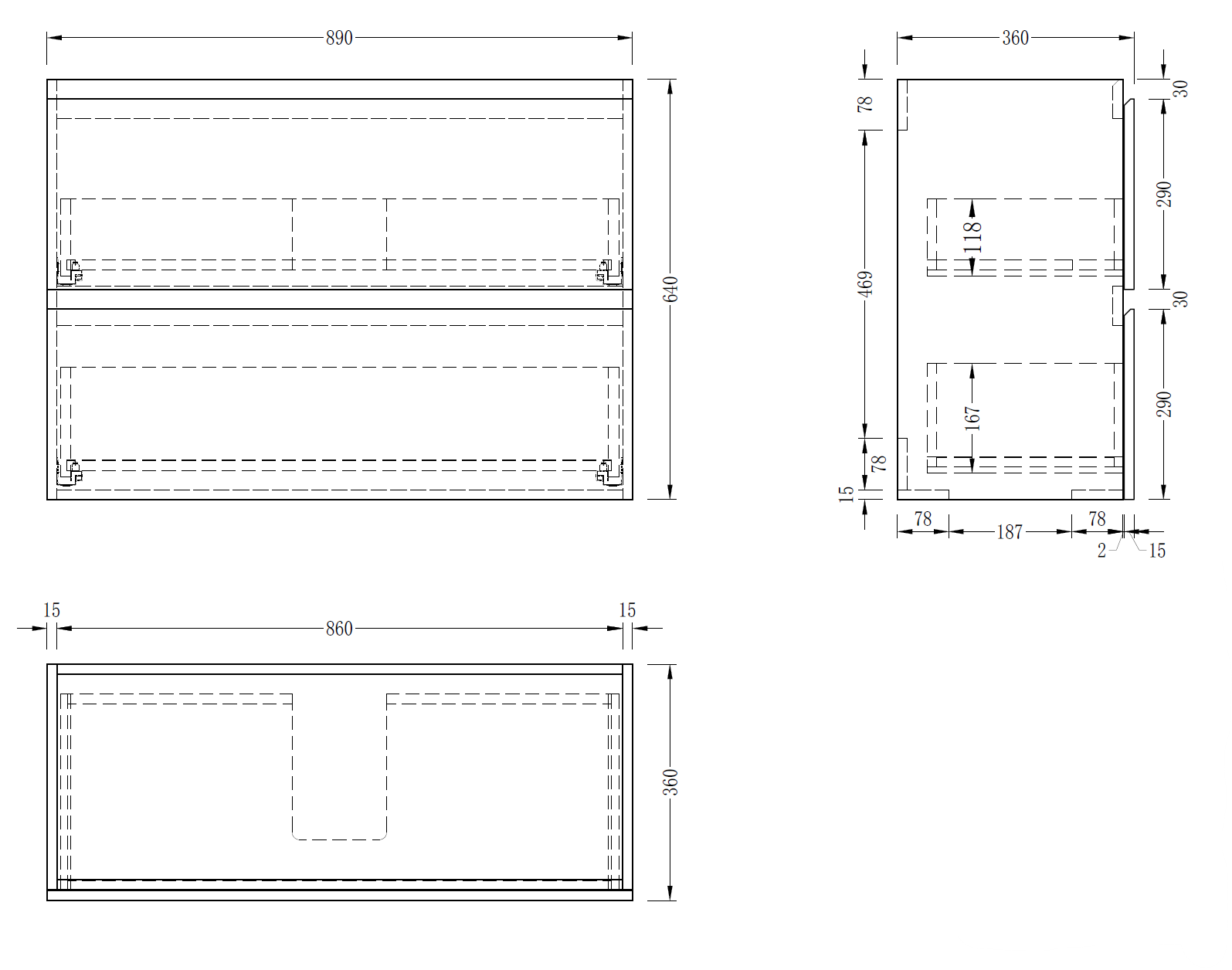 Slim London Wall Hung 900mm Bathroom Vanity - Oak