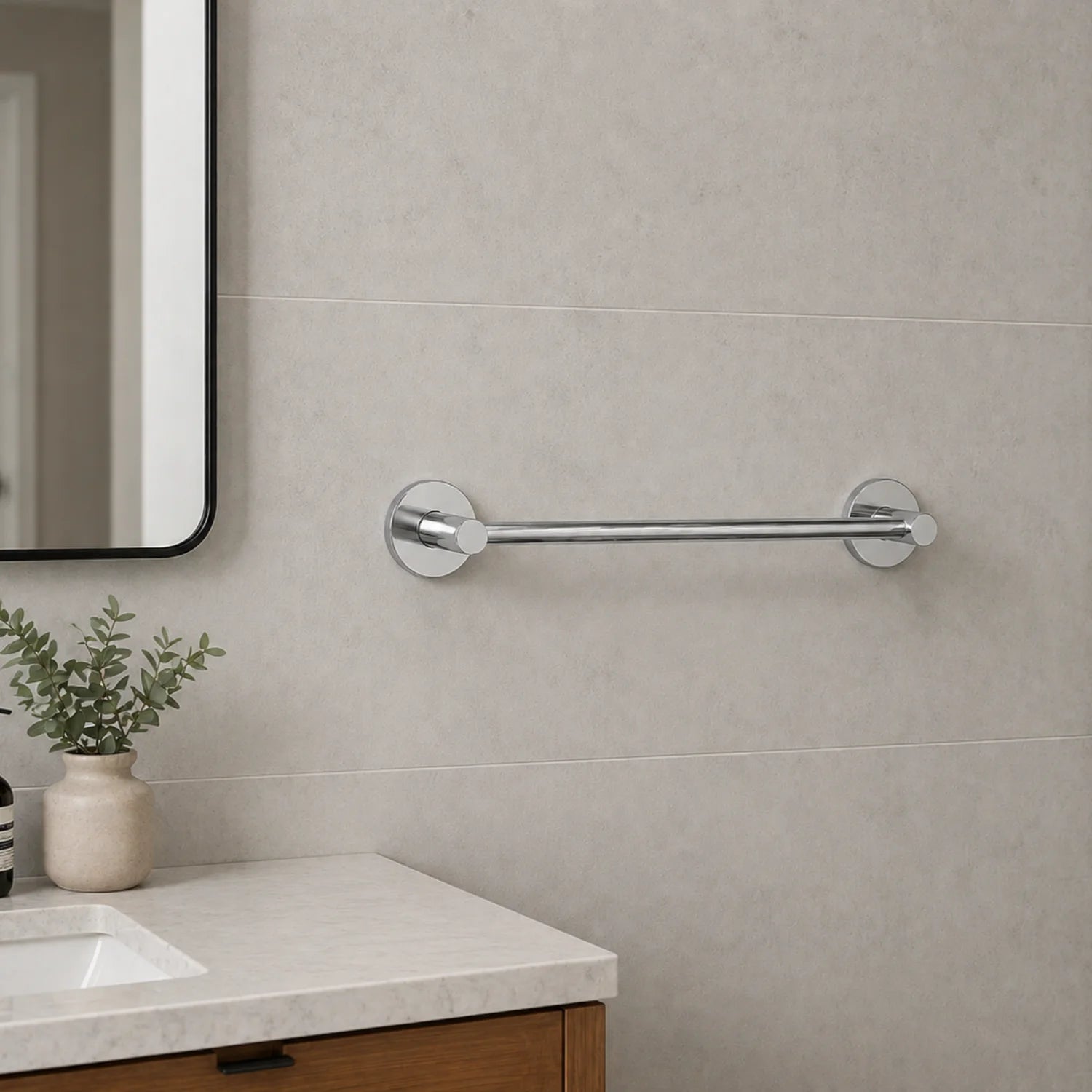 Bathroom with a Towel Holder bar mounted on the wall.
