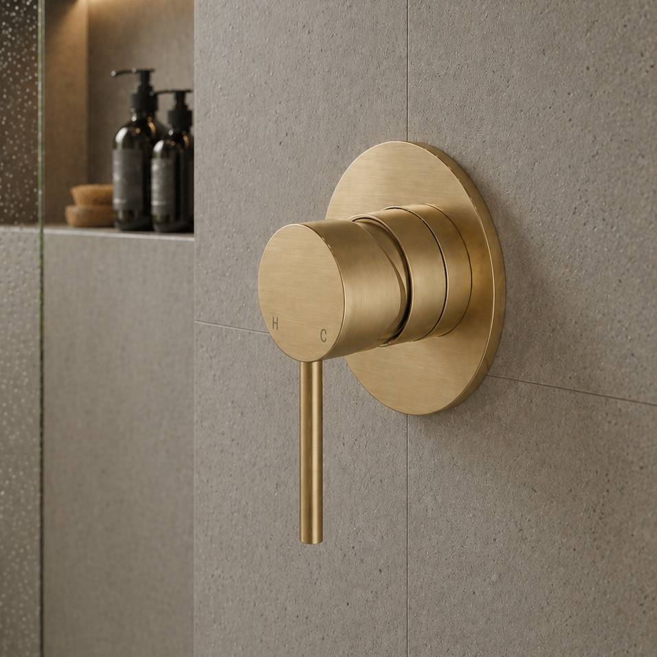 French Gold shower control valve on a tiled bathroom wall - Wall Mixer