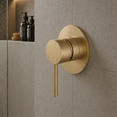 French Gold shower control valve on a tiled bathroom wall - Wall Mixer
