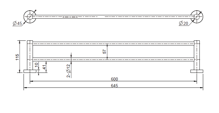 Mirage Single Towel Rail 600mm