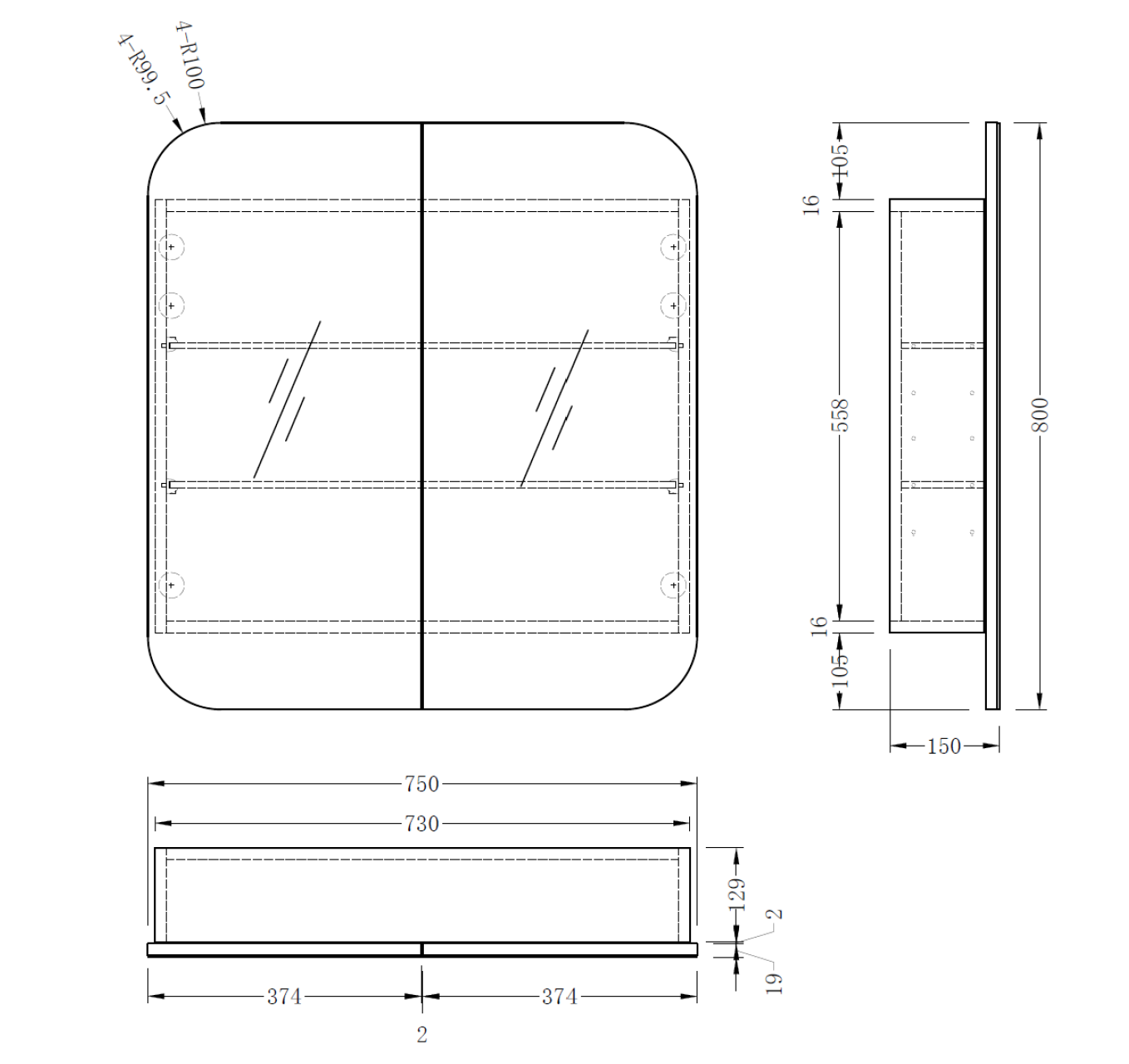 750-`1200mm Modena Shaving Cabinet - Available in White or TImber