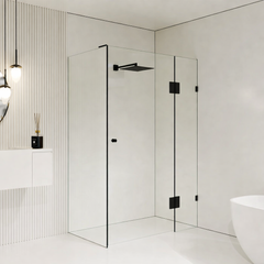 10mm Frameless Shower Screen with Hinged door - Matte Black Fitting
