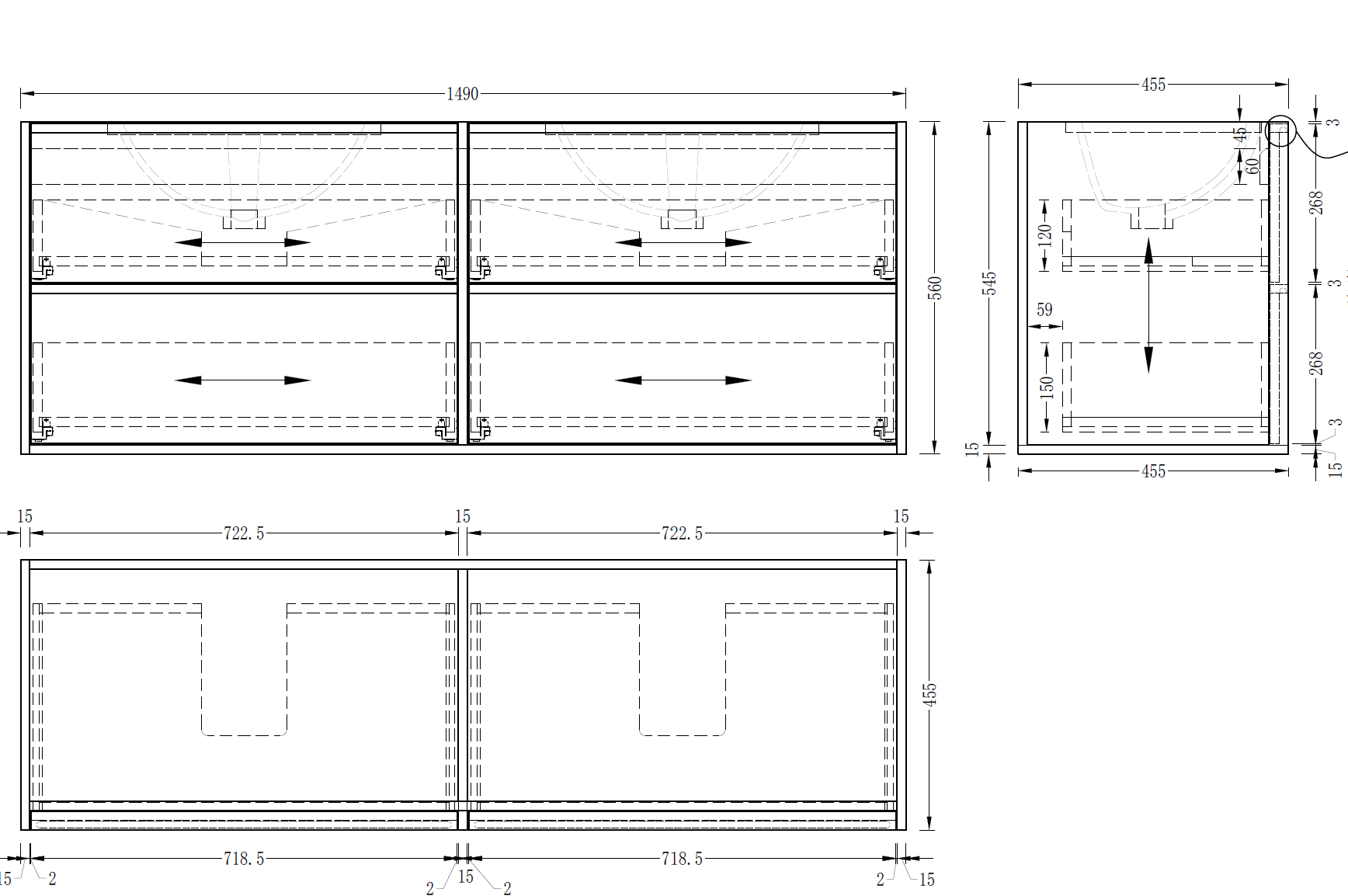 Mildura Wall Hung 1500mm Double Vanity