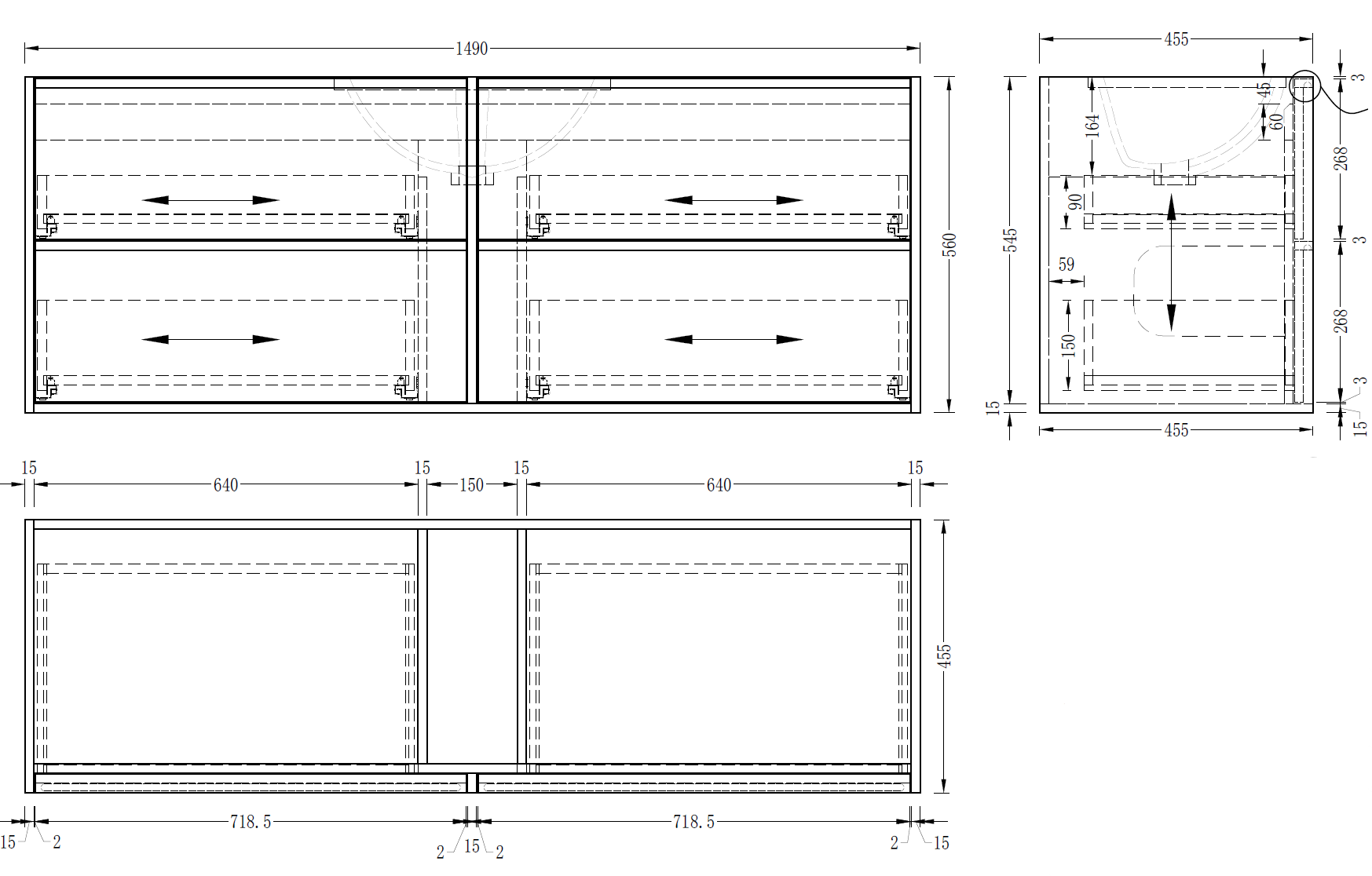 Mildura Wall Hung 1500mm Single Vanity