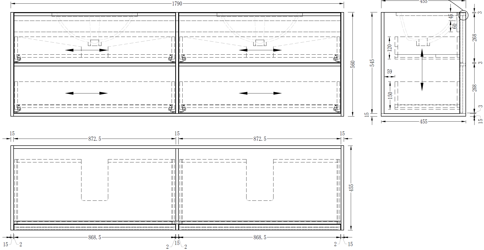 Mildura Wall Hung 1800mm Double Vanity