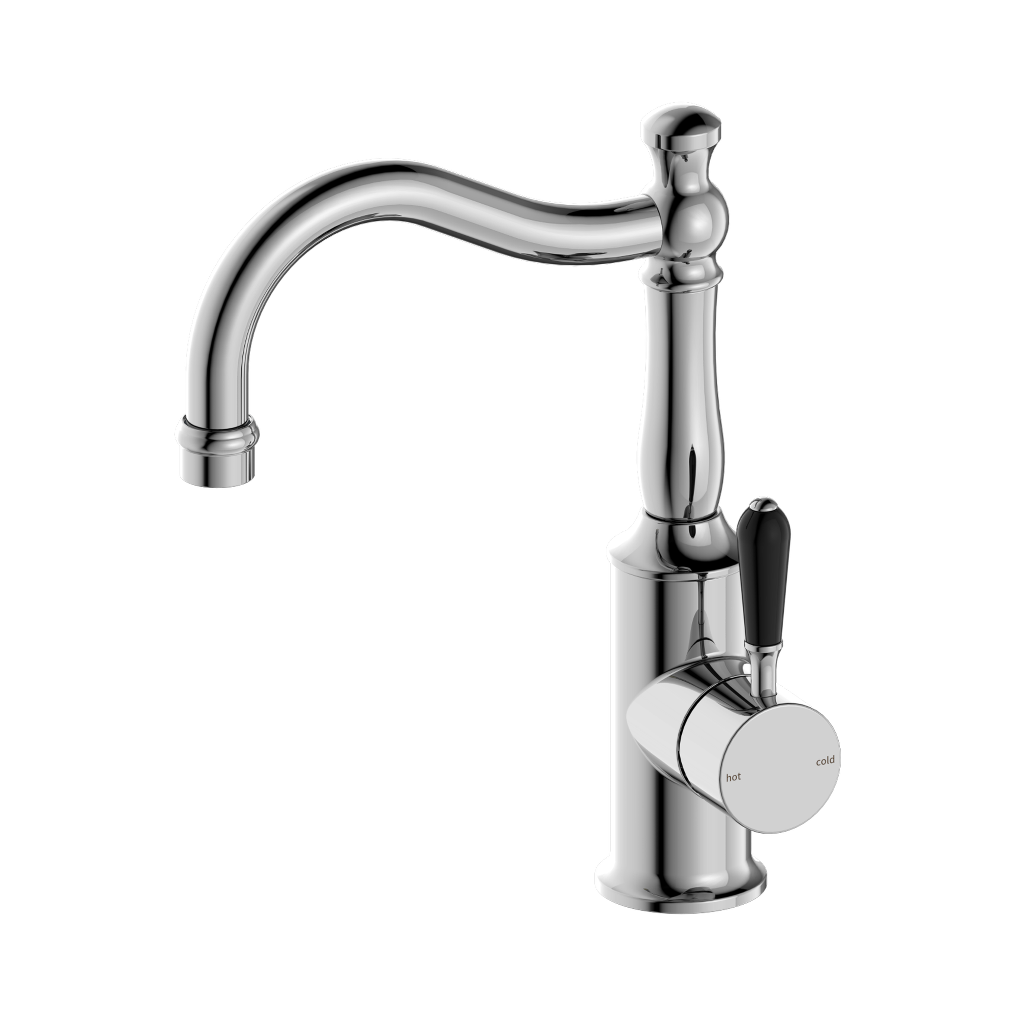 York Basin Mixer Hook Spout With Black Porcelain Lever