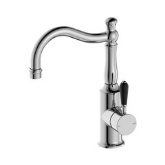 York Basin Mixer Hook Spout With Black Porcelain Lever