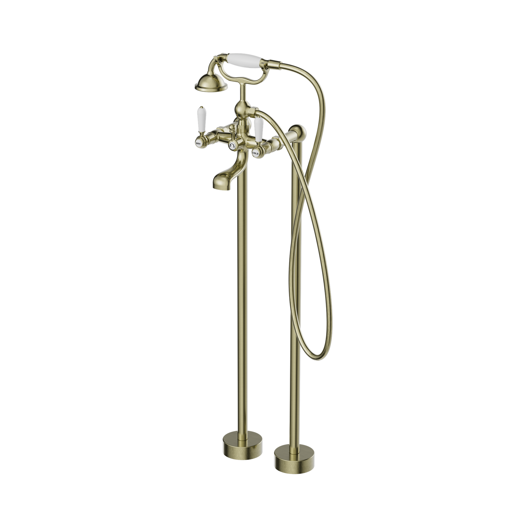 York Freestanding Bath Set With White Porcelain Hand Shower
