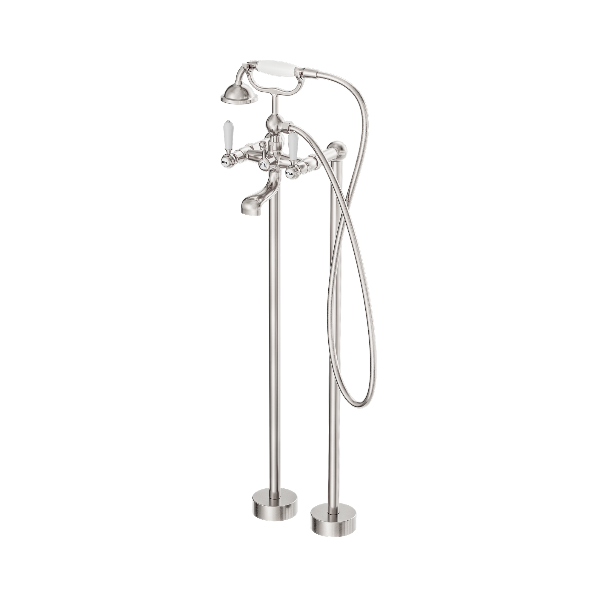 York Freestanding Bath Set With White Porcelain Hand Shower