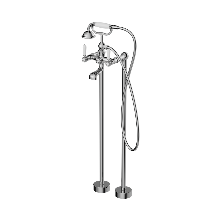 York Freestanding Bath Set With White Porcelain Hand Shower