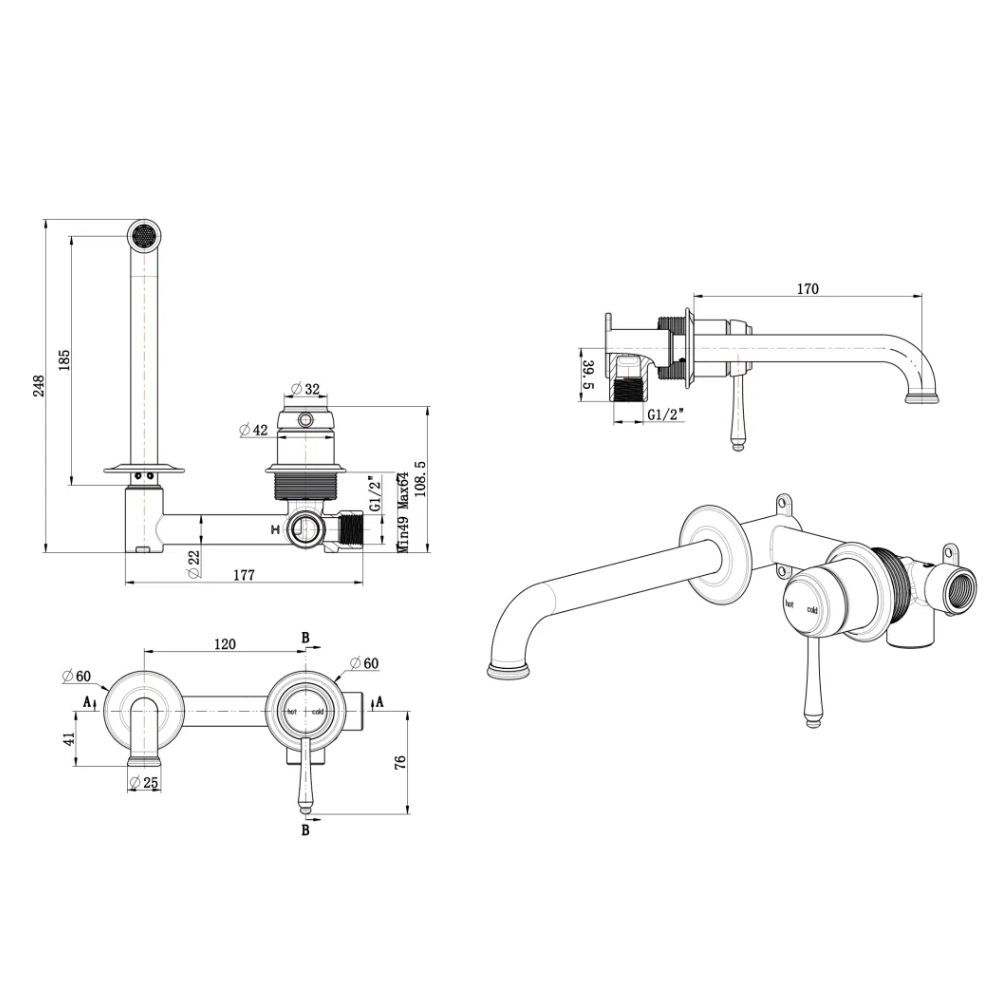 Mica Heritage Wall-Spout Combo – TRIM KIT ONLY