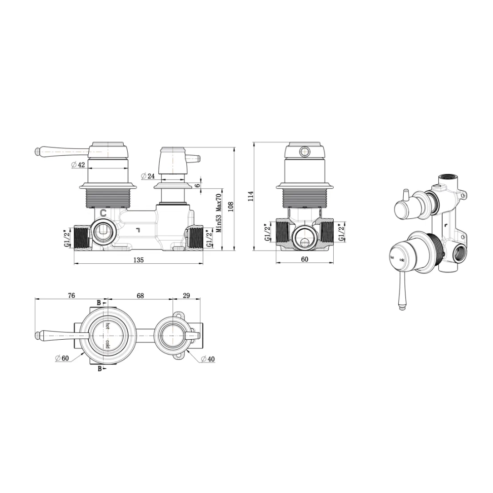 Mica Heritage Shower Mixer Diverter – TRIM KIT ONLY
