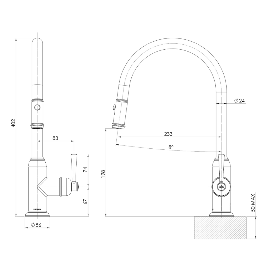 Cromford Pull Out Sink Mixer 230mm