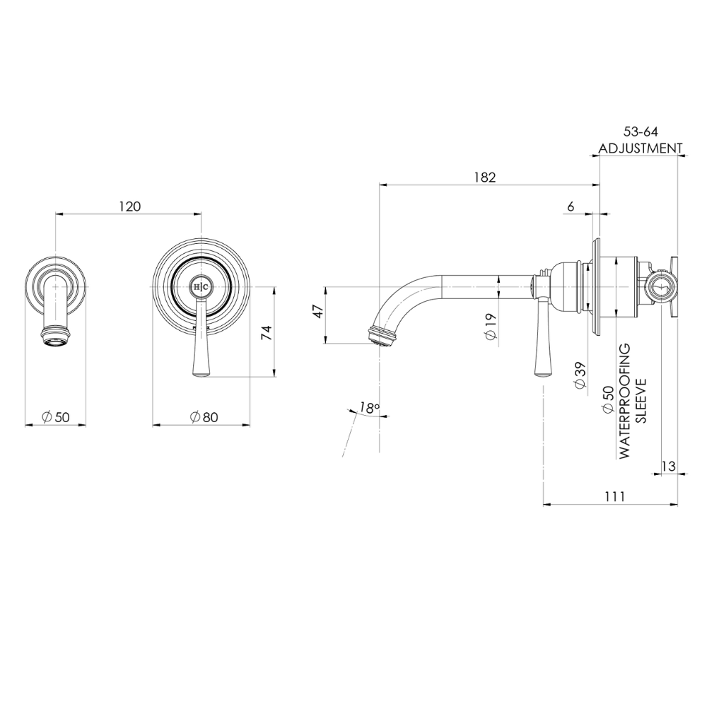 Cromford SwitchMix Wall Basin / Bath Mixer Set 180mm (Complete Kit)
