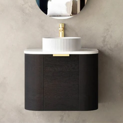 Bondi Black Oak Wall Hung Curve Vanity - Cabinet Only