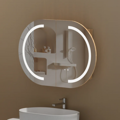 LED Mystic Matte White/Walnut Shaving Cabinet 900x600MM