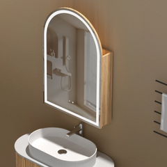 Imperial Matte White/Walnut Arch Shaving Cabinet with LED 600x900mm