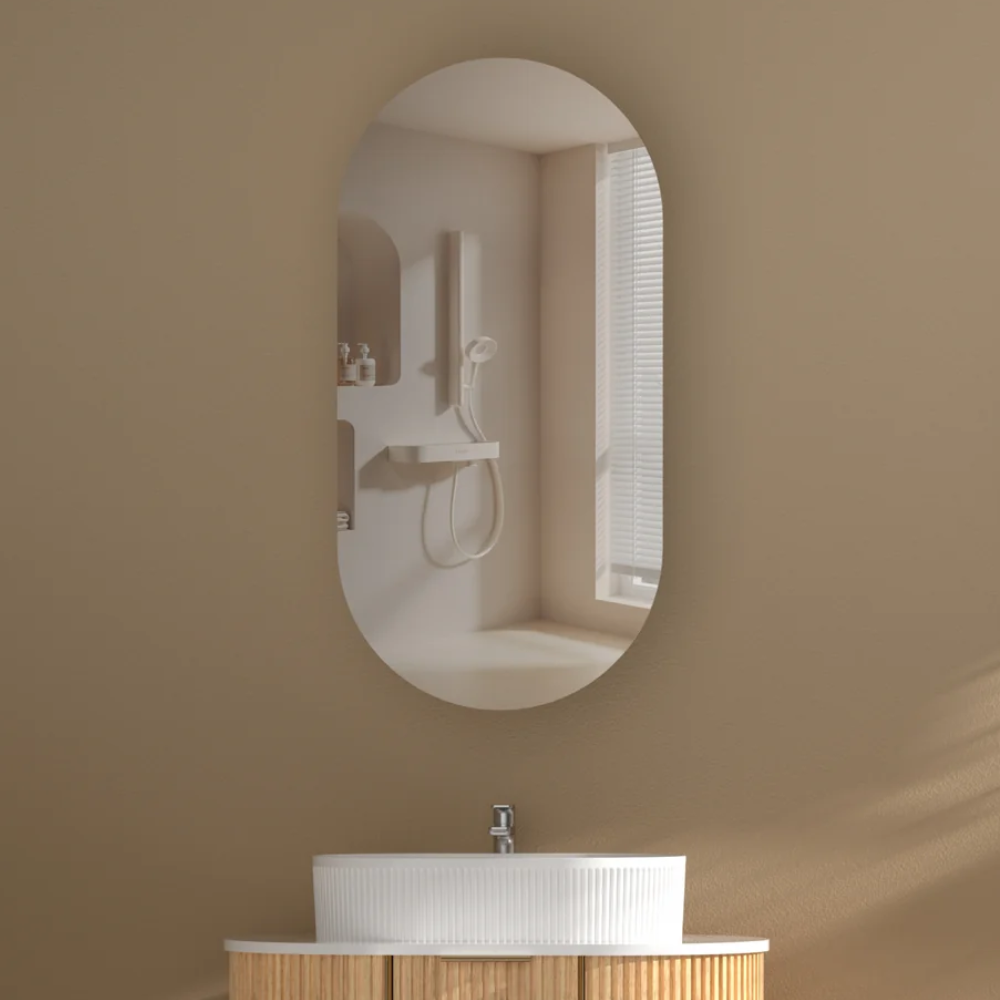 Noble 450x900mm Pill Shaving Cabinet with or without LED. Available in Matte White or Walnut.