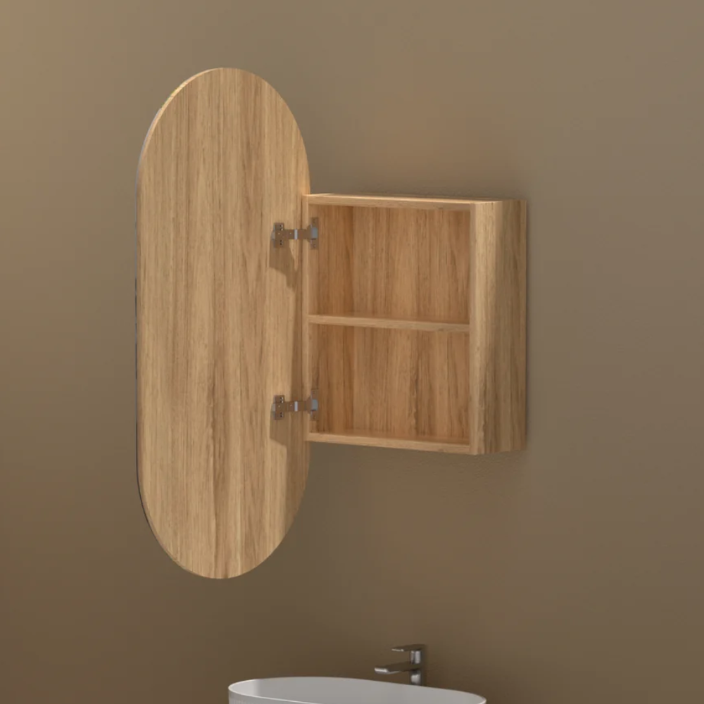 Noble 450x900mm Pill Shaving Cabinet with or without LED. Available in Matte White or Walnut.